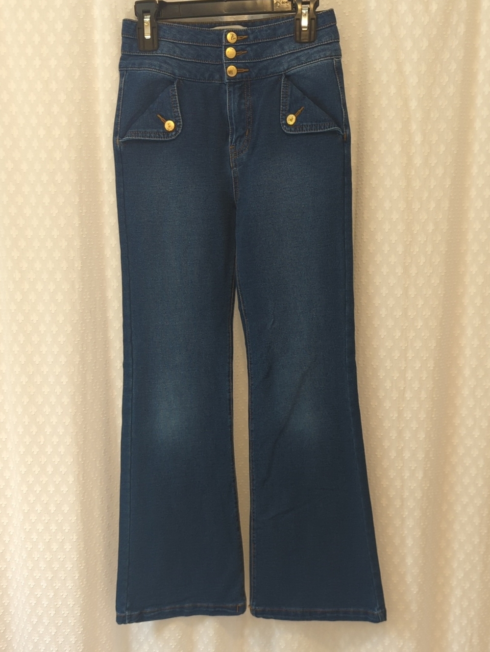 Habitual Kid Dark Blue High-Rise Flare Jeans with Gold Buttons, Girls Size 10